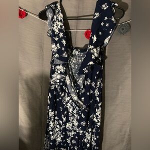 Navy Blue Floral Ruffle Maxi Dress